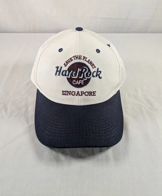 Vintage Save The Planet Hard Rock Cafe Singapore Snapback Hat White/Navy Music - Image 1 of 4