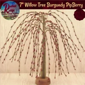 Primitive Colonial Cranberry/Burgundy Pip Berry Willow Tree  7"H - Picture 1 of 1