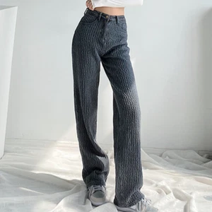 Femme Tissage Tricot Pantalon Taille Haute Droit Jambe Large Desseré Décontracté - Picture 1 of 15
