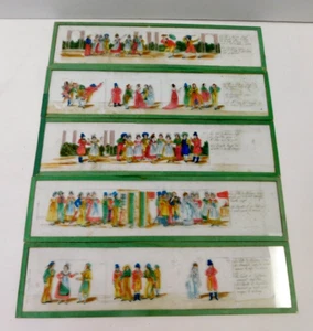 ORIGINAL 1880's 5 FRENCH MADAME ANGOT MAGIC LANTERN GLASS SLIDES 11 3/4" X 3" - Picture 1 of 17
