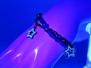 Gold & Pearlescent Bead Bracelet with Glow-in-the-Dark Stars - UV Reactive - Picture 1 of 5