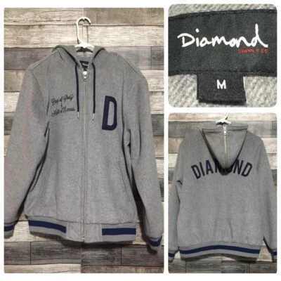 Chaqueta de bombardero universitaria Diamond Supply talla M gris bordado mezcla de lana pesada Foto 1 de 4