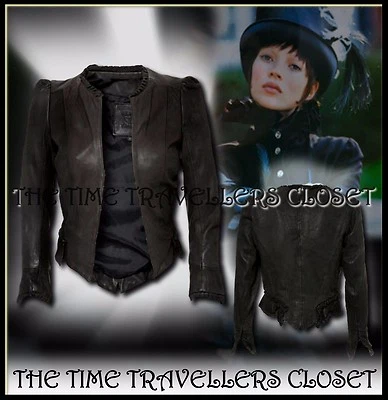 KATE MOSS TOPSHOP CHARCOAL BLACK VINTAGE 20s VICTORIAN LEATHER JACKET UK 10 - Image 1 of 4