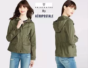Neu mit Etikett Gr. M PRINCE & FOX AEROPOSTALE Twill-Parka olivgrün Hoodie Reißverschluss Jacke - Bild 1 von 11