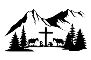 Cowboy Cowgirl Praying Kneeling Scene Cross Decal Window Bumper Sticker 2 Sizes - Picture 1 of 2
