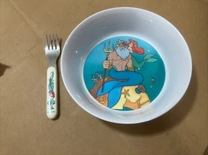 Vintage Little Mermaid Collector Cereal Bowl Disney Zak Designs Melamine + Fork - Picture 1 of 5