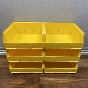 ULINE S-12417 Plastic Stackable Bins - 11x11x5" Yellow , Lot Of 6 - Picture 1 of 10