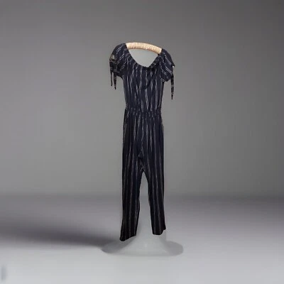 Women’s Derek Heart Blue Striped Jumpsuit Womens Size XL Elastic Waist Pockets - Изображение 1 из 4