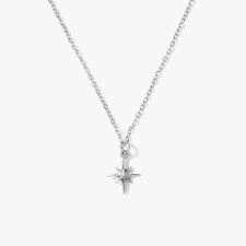 Fabulous North Star Charm Chain Necklace For Women's In Solid 10K White Gold