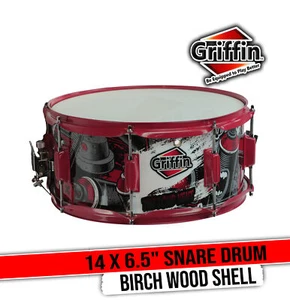 Snare Drum by GRIFFIN | Birch Wood Shell 14"x6.5" with Custom Graphic - Picture 1 of 10