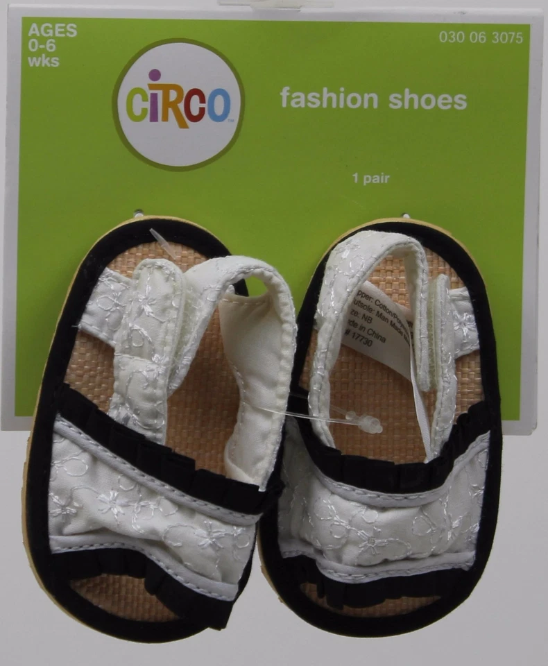 Lindo Zapato Circo Infantil Niñas Blanco y Negro Moda Tallas Recién Nacido 0-6 Semanas Nuevo con Etiquetas Foto 1 de 1