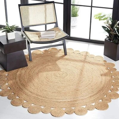 Rug Jute Round Natural Reversible 100% Jute Braided Modern Rustic Look Style Rug - Image 1 of 4