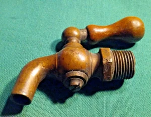 Antique Bronze c-1875 French wine beer oil barrel faucet spigot wood Handle rare - Picture 1 of 6