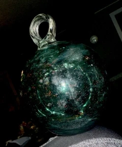 Hand Blown Glass Ornament/ Glass Art Deco Has Sparkly Green Tint & Brown Specks - Picture 1 of 5