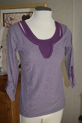 Top tejido de moda Route 66 S rayas moradas nuevo con etiquetas look en capas manga 3/4 Foto 1 de 4