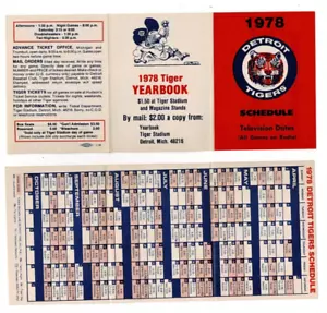 1978 Detroit Tigers Baseball Pocket Fold Out Schedule Team Sponsorship - Picture 1 of 1