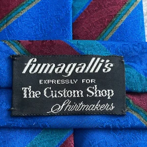 Vintage Fumagalli"s Embossed Blue and Red Striped Silk Tie - Picture 1 of 4