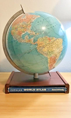 Винтажный 1958 Randy McNally World Портретный Глобус и Мировой Атлас с Базой для Хранения. - Изображение 1 из 3