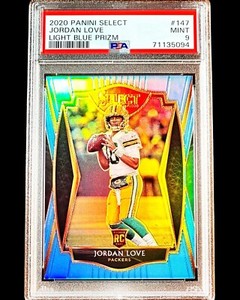 Jordan Love RC - 2020 Panini Select LIGHT BLUE PRIZM /99 Rookie - PSA 9 - Pop 10