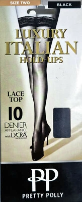 Pretty Polly Luxury Italian 10 Denier Gloss Hold Ups Black Size 1, 2
