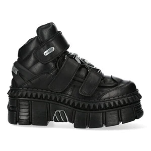 New Rock Boots WALL285-S3 Unisex Metallic Black Leather Platform Gothic Boots - Picture 1 of 7