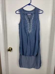 Top Knox Rose Talla XS Cambray Alto Bajo Bordado Azul Lados Divididos Sin Mangas - Imagen 1 de 10