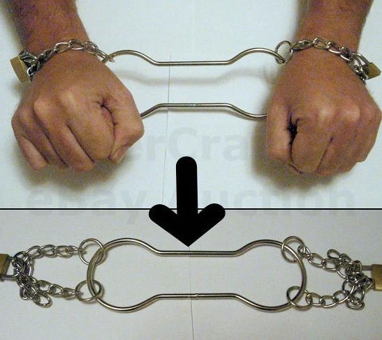 HANDCUFF ESCAPE STAGE ESCAPOLOGY HOUDINI MAGIC EFFECT TRICK PROP HAND CUFFS WOW - Image 1 of 1
