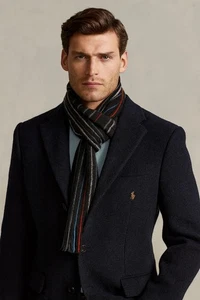 Johnston & Murphy Herren 100 % Wolle gestreift Fransen Schal 43”x10” Made in Germany - Bild 1 von 7