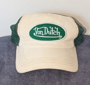 Vintage Y2k Von Dutch Cord Trucker Mütze Elfenbein Grün Netz Rücken Logo - Bild 1 von 12