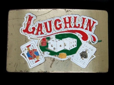 SL05107 VINTAGE AÑOS 70 **LAUGHLIN NEVADA** HEBILLA DE CINTURÓN CONMEMORATIVA DE LATÓN MACIZO Foto 1 de 2