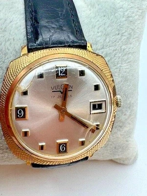 Reloj mecánico con fecha vintage para hombre Vulcain 17 joyas tono dorado FUNCIONA Foto 1 de 4