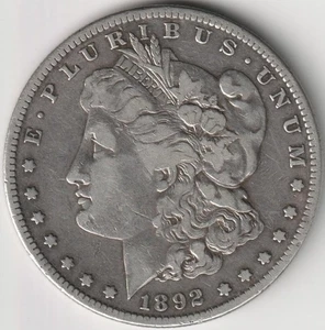 # 1 BETTER DATE 1892-S MORGAN SILVER DOLLAR F+ - Picture 1 of 2