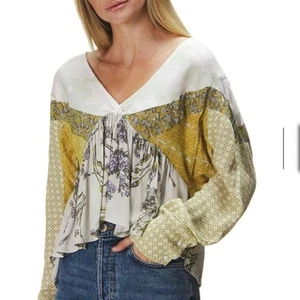 Free People Aloha State Of Mind Blouse Yellow Women's XL - Picture 1 of 11