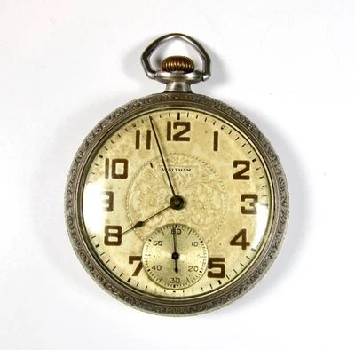 Antique 1928 Art Deco Waltham Seven Jewels Nickel Alloy Pocket Watch Made in USA - Image 1 of 4