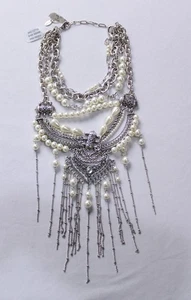 Free People Women's Pearl Pressure Mega Layer Boho Necklace SV3 Silver One Size - Picture 1 of 4