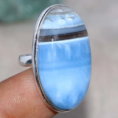 Anillo enchapado en plata 925 ópalo azul Owhyee regalo día de la madre EE. UU. 6,5 GW Foto 1 de 3
