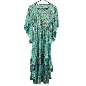 Dolma Boho Vestito Manica a Farfalla Corsetto Vita Squadra Marrone S/M - Foto 1 di 10