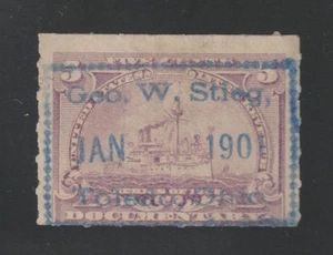 Scott # R167, Used, F, 5¢ Battleship, SON Box, George W. Stieg, Toledo, Ohio - Picture 1 of 2