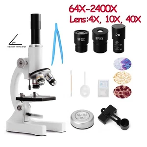 64X-2400X Monocular Optical Microscope Phone Holder LED Science Students - Picture 1 of 7