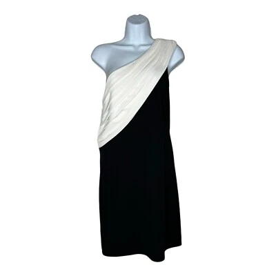 Tadashi Shoji Dress Womens Large Black Cream Formal One Shoulder Wedding Guest - Image 1 of 4