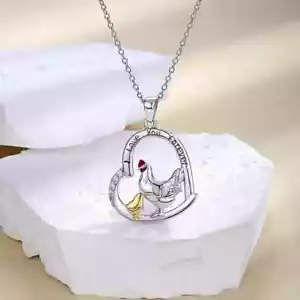 Cute I Love You Forever Rooster Heart Shaped Pendant Necklace Jewelry Gift - Picture 1 of 3