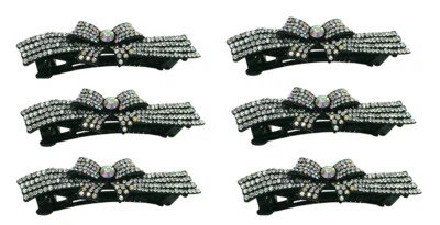 Set of 6 6 count Bella Crystal Ribbon Hair bow Hairclips Medium Large Clip NMB-6 - Image 1 of 3