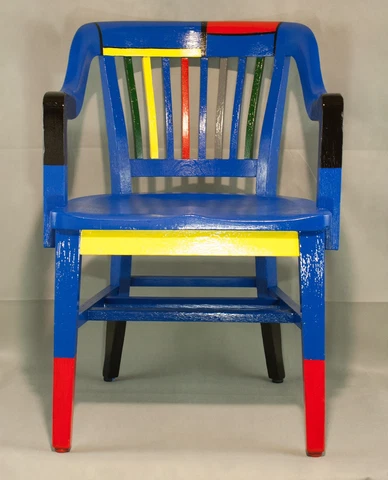 Antique Vintage Painted Oak Lawyer Banker Desk Office chair Mondrian Style Paint Cover