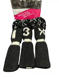 Vintage NOS High Skore Pom Pom Golf Club Head Covers Knit Socks BLACK / WHITE - Picture 1 of 8