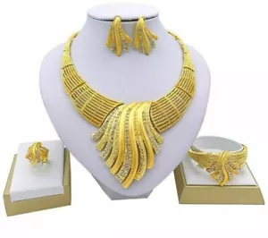 Neu Gold Multicolor Dubai Schmuck Set mit Halskette Ring für Hochzeit Party Geschenk - Bild 1 von 10