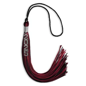 Endea Graduation Black/Cardinal Mixed Color Tassel With Stacked Silver Date Drop - Picture 1 of 11