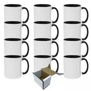 12-Pack 11oz Custom Sublimation Mugs - Black Inner & Handle w/ Gift Boxes - Picture 1 of 2