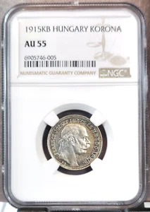 1915 HUNGARY SILVER 1 KORONA FRANZ JOSEPH I NGC AU 55 ABSOLUTELY STUNNING COLOR - Picture 1 of 5