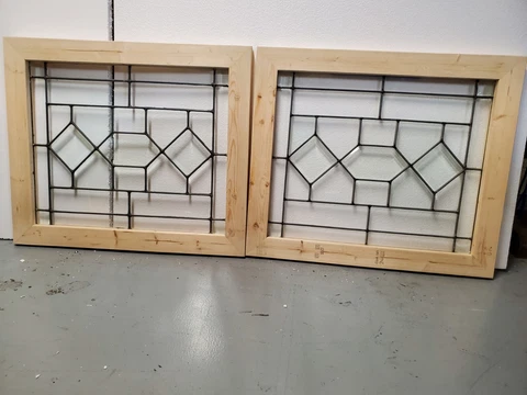 ANTIQUE AMERICAN BEVELED GLASS WINDOW  PAIR ARCHITECTURAL SALVAGE Cover