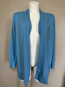 Lands End Womens Plus Size Long Sleeve Open Cardigan Sweater Pockets 2X Lt Blue - Picture 1 of 7